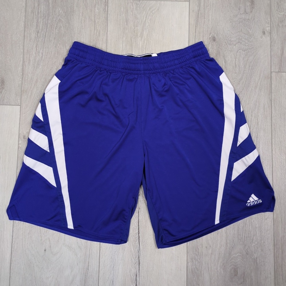 Adidas Sample Basketball Shorts Mens Large Blue White Side Stripes 8" Inseam